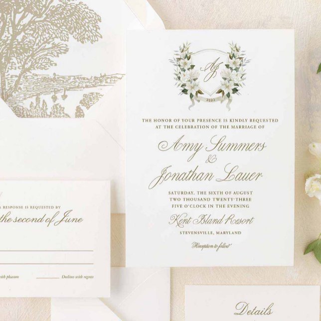 Aquarelle Magnolia Mariage Crest Invitation (Créateur téléchargé)