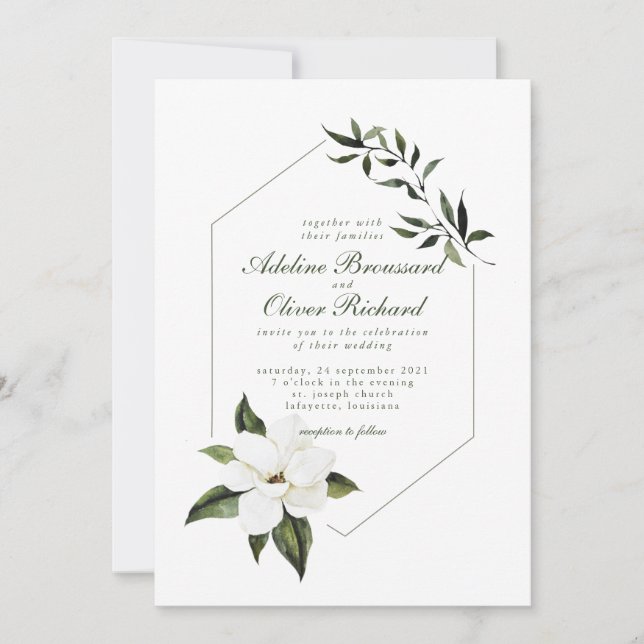 Aquarelle Magnolia Mariage Invitations (Devant)