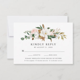 Aquarelle Magnolias Mariage Carte RSVP choix de re