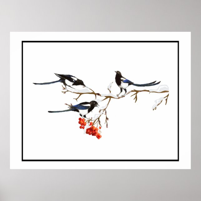 Aquarelle Magpie Oiseaux Nature Poster d'art (Devant)