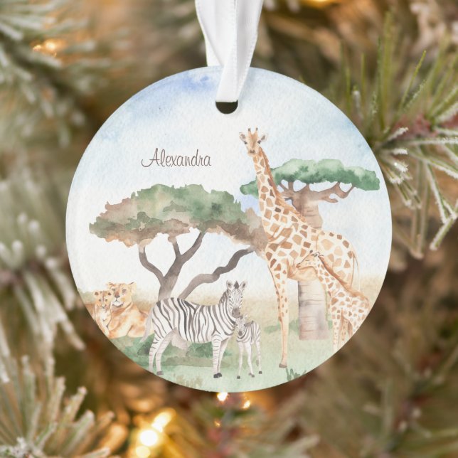 Aquarelle maman et bébé Animal africain Noël (Arbre)