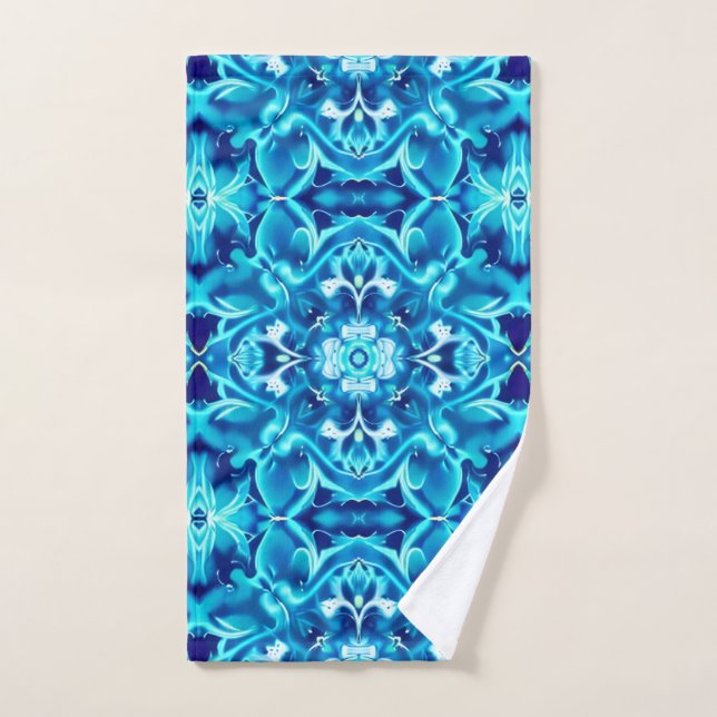 Aquarelle Mandala Flower dans les tons bleu Indigo (Serviette à main)