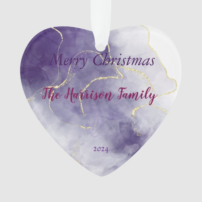 Aquarelle marbre Noël Acrylique Coeur Ornement (devant)