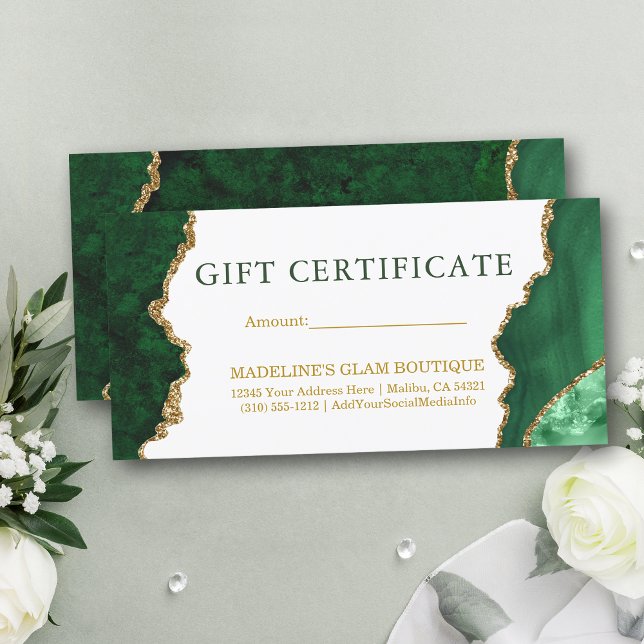 Aquarelle Marbre Vert Gold Certificat cadeau (Customize to change text color, text style or to add text to back of card.)
