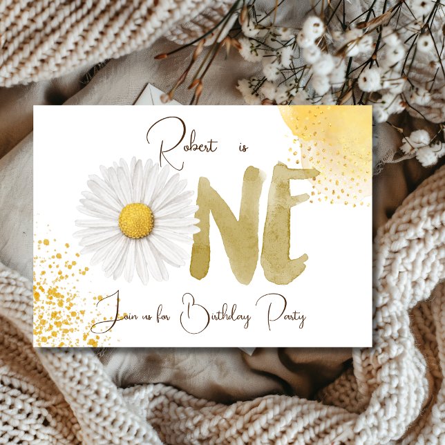 Aquarelle marguerite première invitation anniversa (Créateur téléchargé)