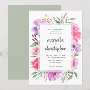Aquarelle Mariage Bouquet de printemps Invitation 