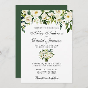 Aquarelle mariage Floral Vert Blanc Invitation G