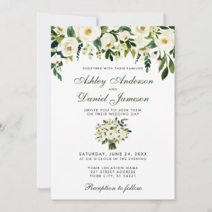 Aquarelle mariage Floral Vert Blanc Invitation W