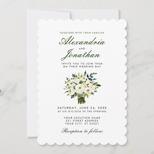 Aquarelle mariage Floral Vert Invitation S (Devant)