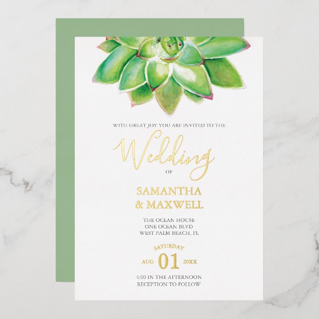 Aquarelle Mariage Gold Foil Invitation (Recto/Verso)