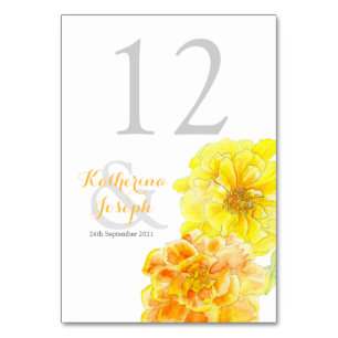 Aquarelle marigolds été mariage numéro de table