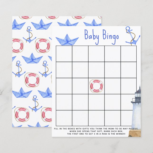 Aquarelle marine - Baby shower jeu de bingo (Devant / Derrière)