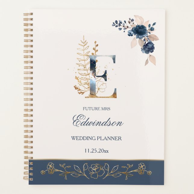Aquarelle marine bleu & or rose Wedding planner (Devant)