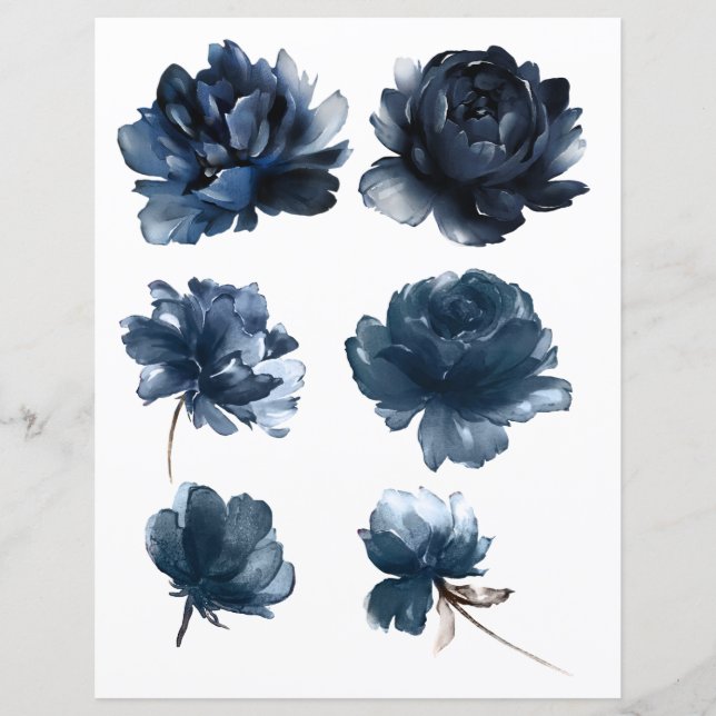 Aquarelle Marine Bleu Roses 2 côtés Scrapbook (Devant)
