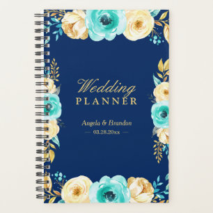 Aquarelle marine bleu Turquoise or Mariage Floral
