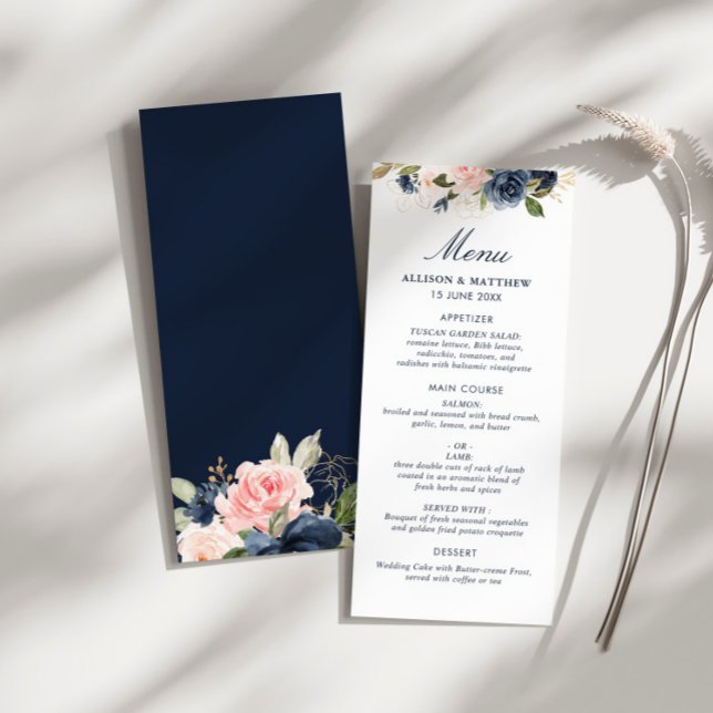 aquarelle marine et mariage floral roux menu (Créateur téléchargé)