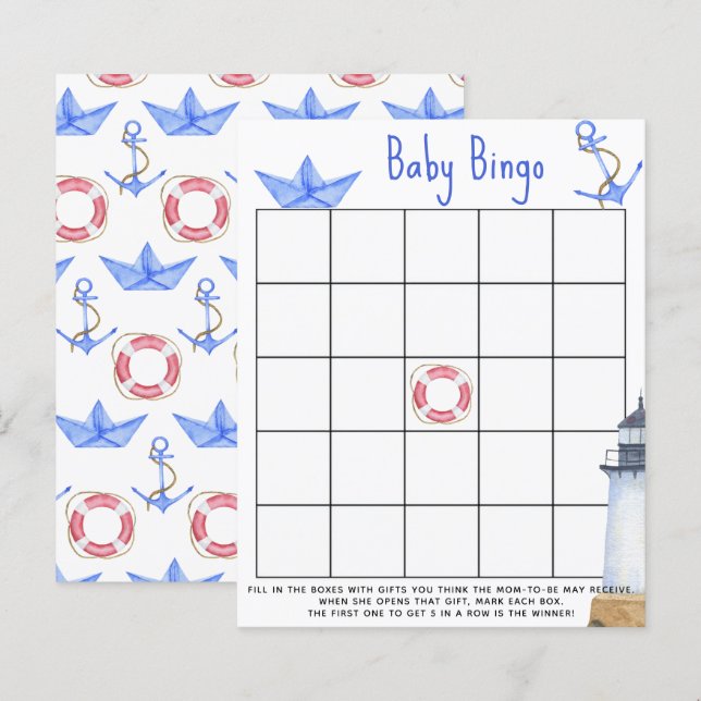 Aquarelle marine - Jeu de bingo pour Baby shower (Devant / Derrière)