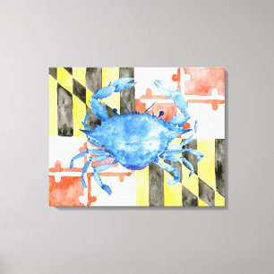 Aquarelle Maryland Drapeau toile de crabe bleu Imp