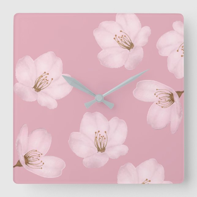 Aquarelle Mauve Cerisier Blossom Horloge murale (Recto)