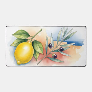 Aquarelle Méditerranéenne Citron et Branche d'Oliv
