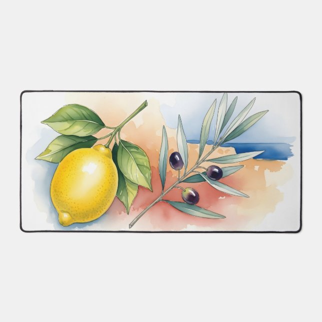 Aquarelle Méditerranéenne Citron et Branche d'Oliv (Recto)