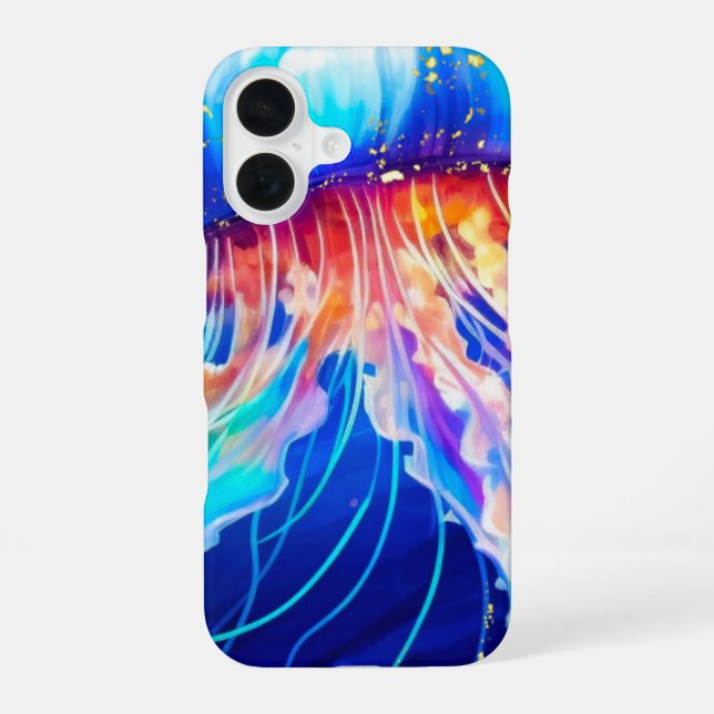 Aquarelle méduse dans la mer iPhone 16 Coque (Verso)