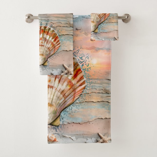 Aquarelle Mer Tranquille Pêche et Orange Coquillag (En situation)
