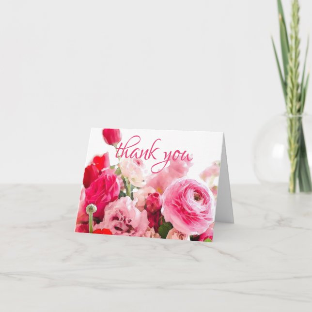 Aquarelle Merci Écriture Manuscrite Roses Chic (Devant)