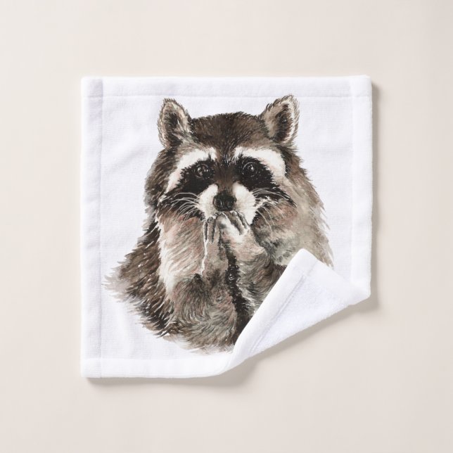 Aquarelle mignon Raccoon souffler Baisers Amusants (Gant de toilette)