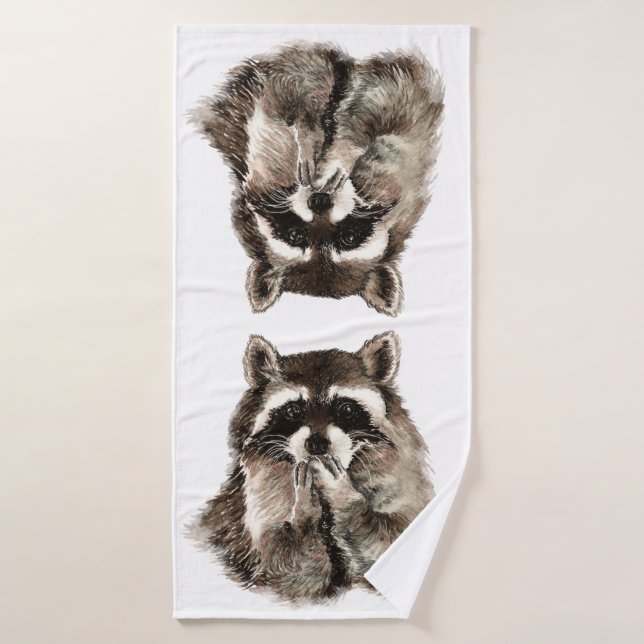 Aquarelle mignon Raccoon souffler Baisers Amusants (Serviette de bain)