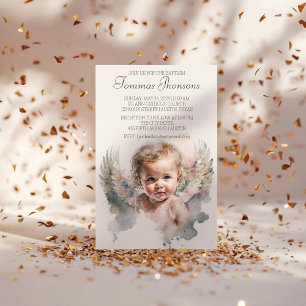 Aquarelle mignonne Angel Baby Baptême Invitation