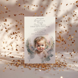 Aquarelle mignonne Angel Baby Baptême Invitation