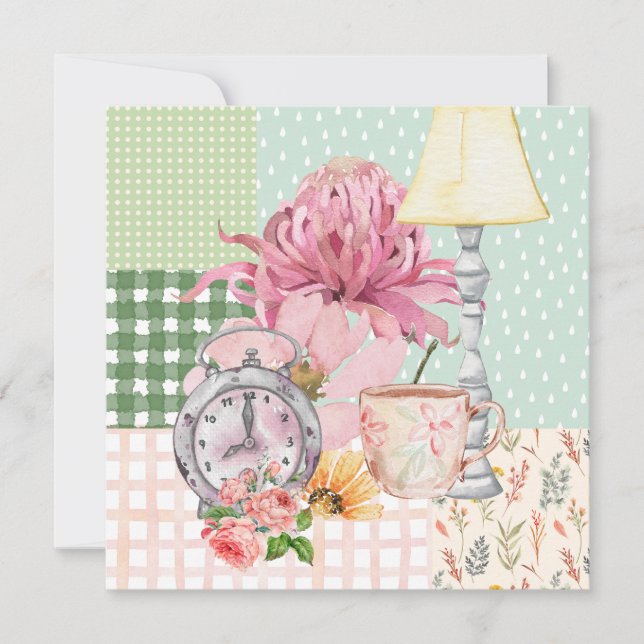 Aquarelle mignonne arrière - plan botanique Bleu (Devant)