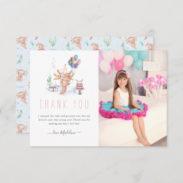 Aquarelle mignonne Axolotl Merci photo (Devant / Derrière)