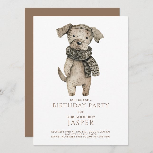 Aquarelle mignonne Chien' Animal Invitation fête d (Devant / Derrière)