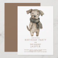 Aquarelle mignonne Chien' Animal Invitation fête d