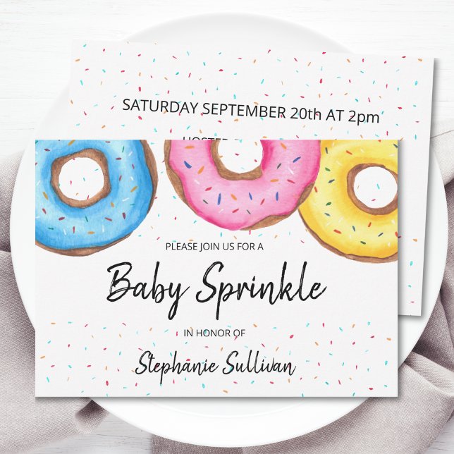 Aquarelle mignonne Donuts Baby Sprinkle Invitation (Créateur téléchargé)