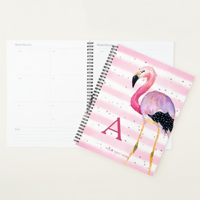 Aquarelle mignonne Flamant rose Monogramme Bande r (Devant avec enveloppe)