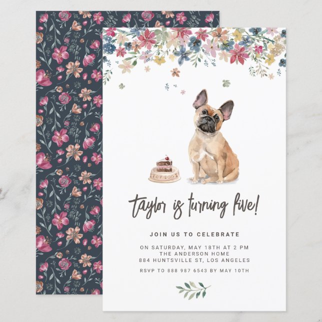 Aquarelle mignonne French Bulldog Invitation d'ann (Devant / Derrière)