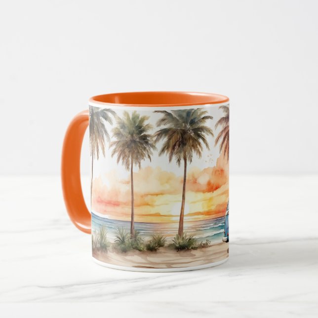 Aquarelle mignonne moderne Sunset Beach Life Mug (Devant gauche)