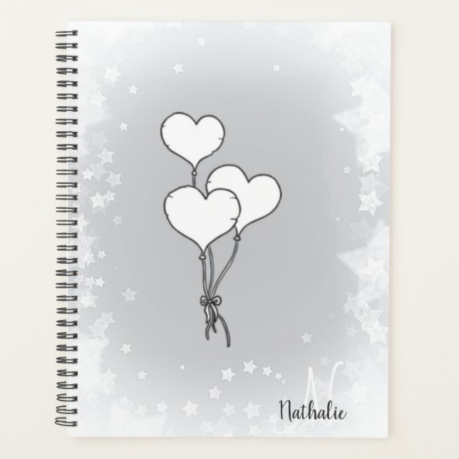 Aquarelle mignonne Noir Blanc Coeur  (Devant)