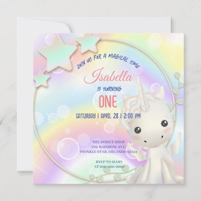 Aquarelle mignonne pastel Unicorns Arc-en-ciel Ann (Devant)