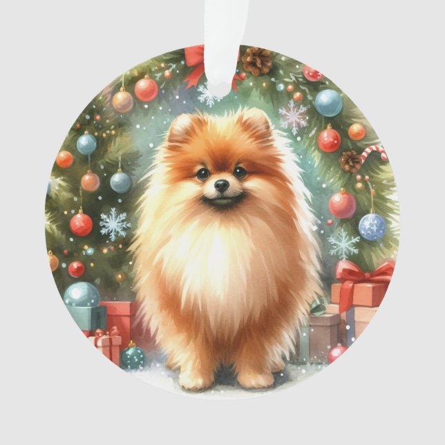Aquarelle mignonne Pomeranienne Noël festif (devant)