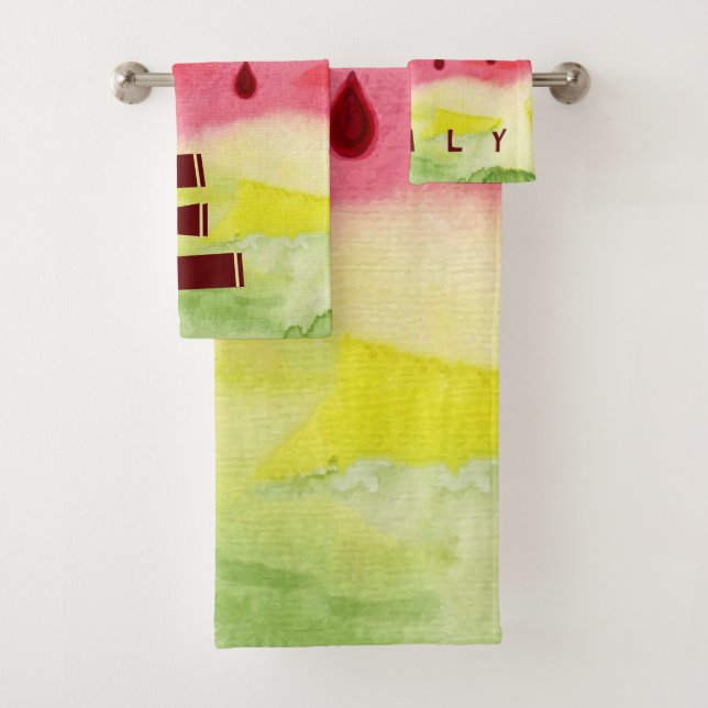 Aquarelle mignonne Rouge Vert pastèque Monogramme  (En situation)