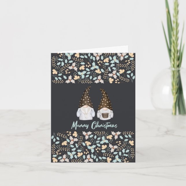 Aquarelle mignonne Scandi Gnomes Joyeux Noël Carte (Devant)