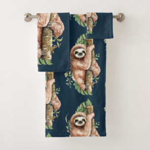Aquarelle mignonne Sloth & Feuilles tropicaux
