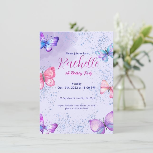 Aquarelle mignonne violet Carte d'invitation d'ann (Debout devant)