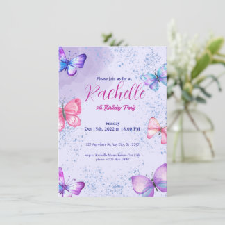 Aquarelle mignonne violet Carte d'invitation d'ann