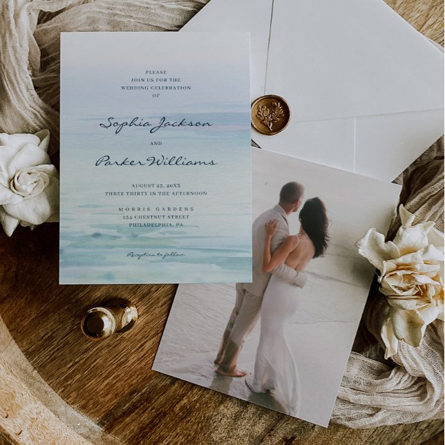 Aquarelle Minimale Plage Mariage Invitation (Beach Wedding)
