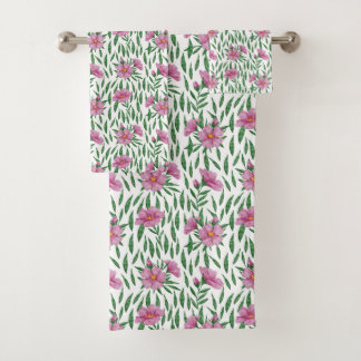 Aquarelle minimaliste rose, motif floral vert